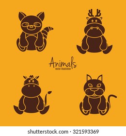 set of silhouettes of animals on a colored background