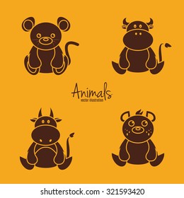 set of silhouettes of animals on a colored background
