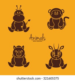 set of silhouettes of animals on a colored background