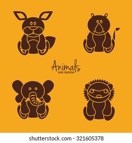 set of silhouettes of animals on a colored background