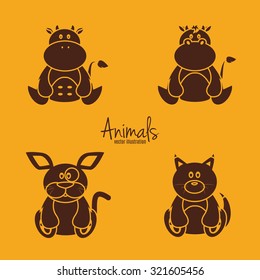 set of silhouettes of animals on a colored background