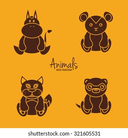 set of silhouettes of animals on a colored background