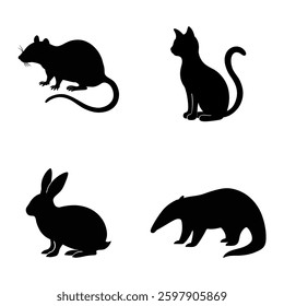 Set of Silhouettes of Animals Vector Collection. Isolated on white background.