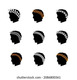 Set of silhouettes of an antique head with a laurel wreath. Vector illustration ready and simple to use for your design. EPS10.