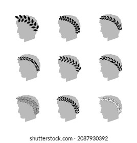 Set of silhouettes of an antique head with a laurel wreath. Vector illustration ready and simple to use for your design. EPS10.	