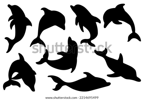 Set of silhouettes of aquatic mammals\
dolphins.Vector graphics.