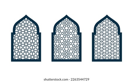 Set of silhouettes Arabic doors or windows vector. CNC pattern, laser cutting, vector template