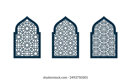 Set of silhouettes arabic doors or windows vector. Ornamental doors or windows vector template