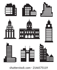 Satz von Silhouettes Architektur Vektorgrafik Stadt für Business-Konzept-Gebäude Häuser städtische Infrastruktur