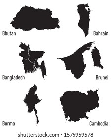 set silhouettes of Asia countries vector illustration