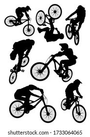 set of silhouettes of athletes in Bicycle motocross bmx vector illustration