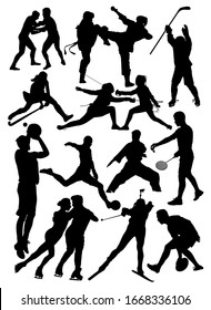 set of silhouettes of athletes from different sports vector illustration