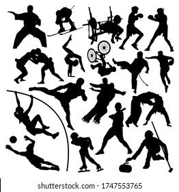 set of silhouettes of athletes of different sports vector illustration