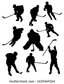 set of silhouettes of athletes hockey players vector illustration