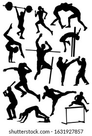 set of silhouettes of athletes of various sports vector illustration