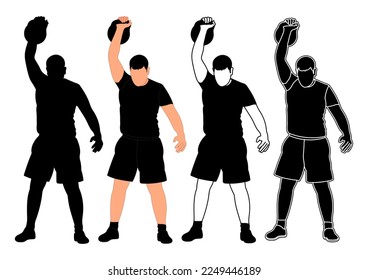 Set silhouettes athletes weight lifter lift kettlebell, weights. Weight lifting. Vector figures of sports men