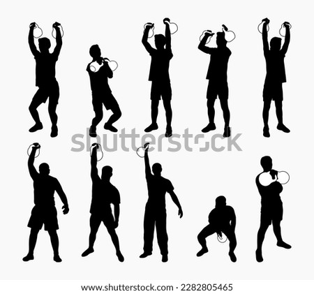 Set silhouettes athletes weight lifter lift kettlebell, weights. Weight lifting. Pull, push, bench press