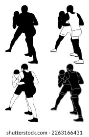 Set silhouettes athletes wrestlers in wrestling, duel, fight. Greco Roman, freestyle, classical wrestling. Martial art