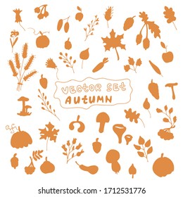 set of silhouettes of autumn forest season.autumn set doodles silhouettes on white background