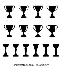Set of silhouettes of award cups and trophies, vector illustration