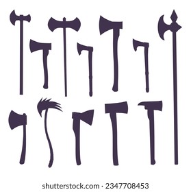 Conjunto de siluetas de hachas y alabardos