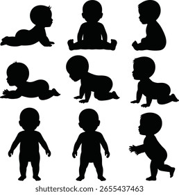 Set of silhouettes of babies. Vector illustration isolated on white background.