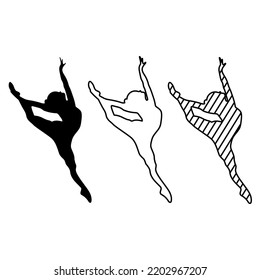 Set of silhouettes of a ballerina, a dancing girl. Isolated vector objects. Illustrations for dance school, ballet school.