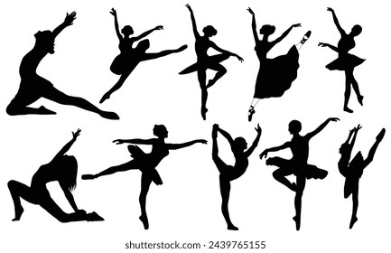 Satz von Silhouetten von Balletttänzern Ballerinas Schönheitstanz. Illustration Ikone