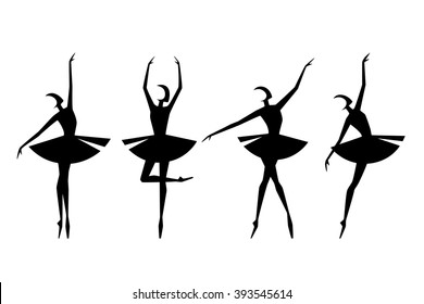 Set of silhouettes ballet dancers in different positions. Vector illustration