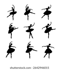 conjunto de silhuetas de bailarinos isolados sobre fundo branco