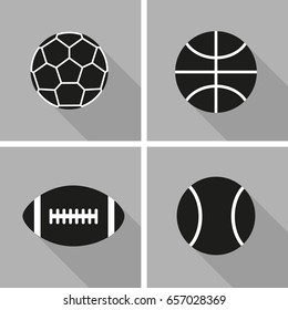 Set of silhouettes of balls on a gray background. Flat design