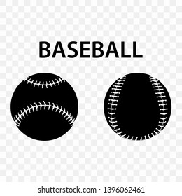 Set of silhouettes of baseball balls on transparent background. Baseball sports concept, baseball ball icon.