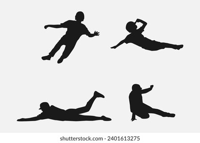 set of silhouettes of baseball player doing sliding. with different pose, gesture. isolated on white background. vector illustration.