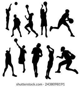 Set of silhouettes of basketball players