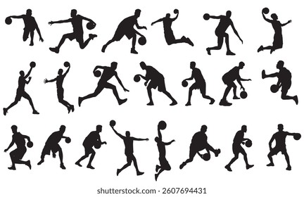 set of silhouettes of basketball players