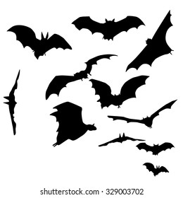 A set of silhouettes of bats
