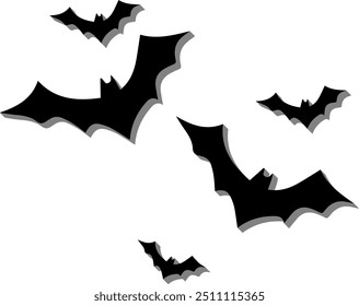 Set of silhouettes of bats for halloween flying - 3D
