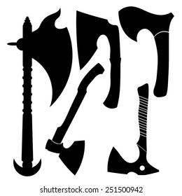 Set of silhouettes of battle-axes. Vector illustration.