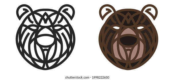 Set silhouettes of bear head from lines in geometric style isolated on white background. Modern graphic design element for label or poster. Vector art illustration.