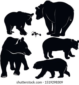 Set of silhouettes of bears. Vector Bears Collection