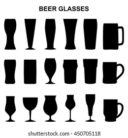 Set of silhouettes of beer glasses, vector illustration