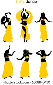 Set of silhouettes of belly dancers in yellow bedlah