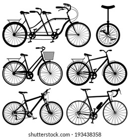 set of silhouettes of bicycles