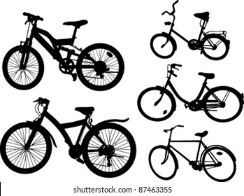 Set from silhouettes of bicycles