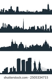 A set of silhouettes of big cities. Silhouettes of urban areas