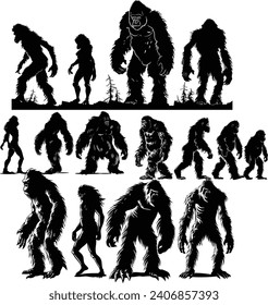 set of silhouettes of Big Foot