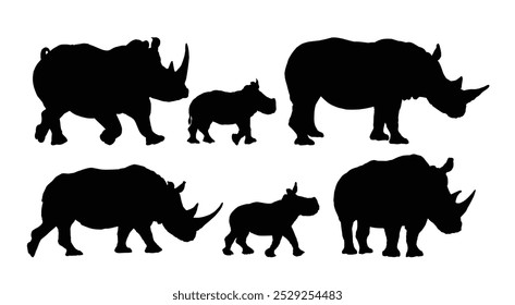 The set of silhouettes of big rhinoceroses.
