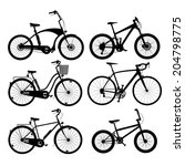 Set of silhouettes of bikes, isolated on white.