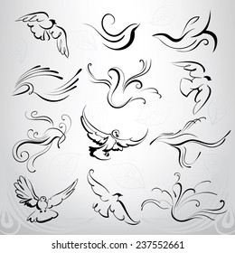Set of silhouettes of birds