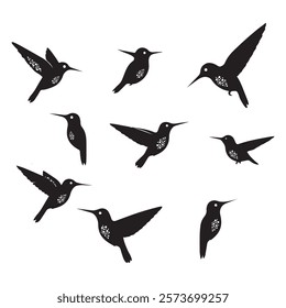 set of silhouettes of birds